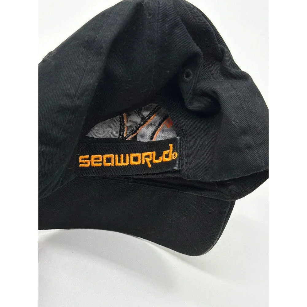SeaWorld Shark Baseball Cap Black Orange Embroidered Youth Hat Adjustable Strap‎
